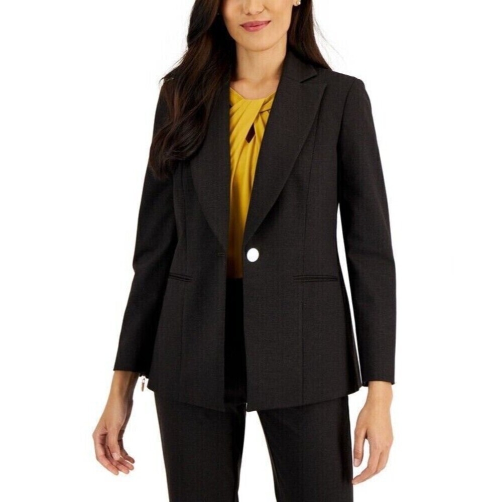 Kasper Women's Blazer Petite Zipper-Cuff Single-Button Chocolate Dark Brown 14